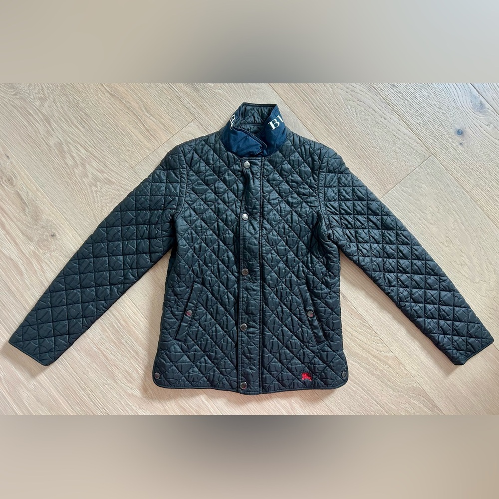 Burberry Dark Quilted Jacket with Logo Collar